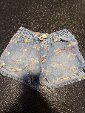 Disney Toddler Minnie Denim Floral Bow Print Shorts - Light Blue